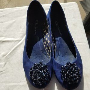 Navy Blue Beaded Flower Dress Flats Size 9 MOVING SALE